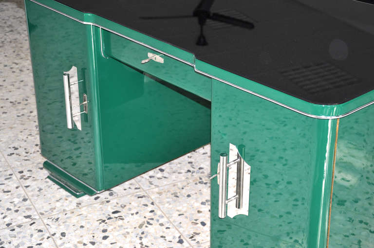 Swiss Art Deco Desk in Racing Green from Switzerland