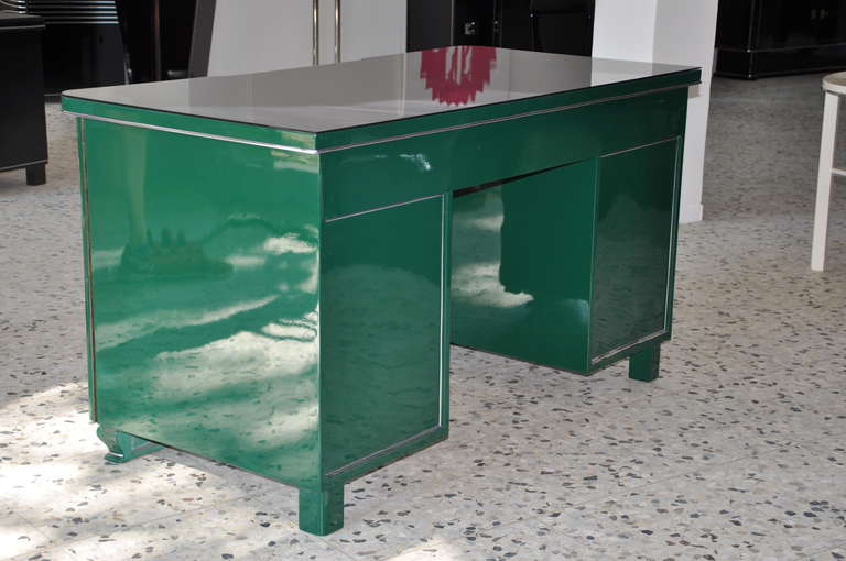 Art Deco Desk in Racing Green from Switzerland In Excellent Condition In Senden, NRW
