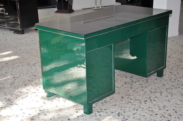 Early 20th Century Art Deco Desk in Racing Green from Switzerland