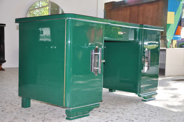 Cut Glass Art Deco Desk in Racing Green from Switzerland