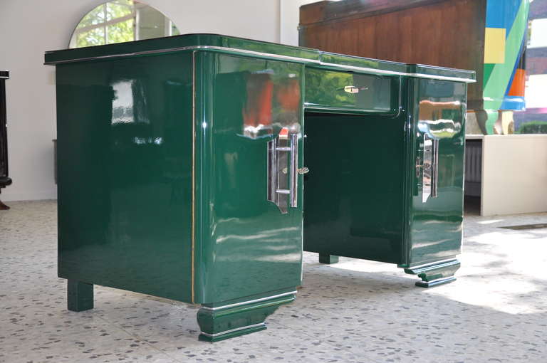 Art Deco Desk in Racing Green from Switzerland 1