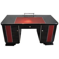 Antique Art Deco Desk with wonderful Leather Applications