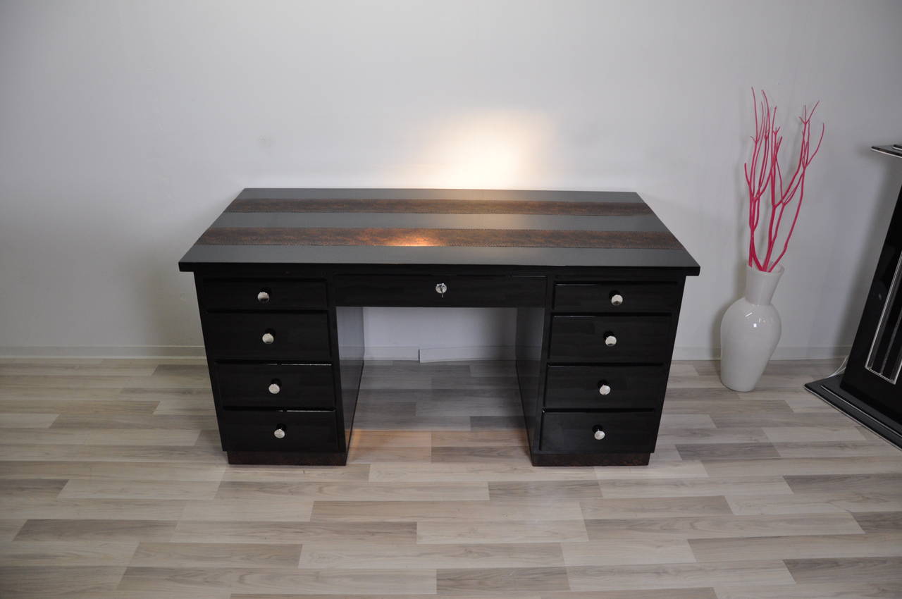 Art Deco Desk with Snakeleather Effect For Sale at 1stdibs