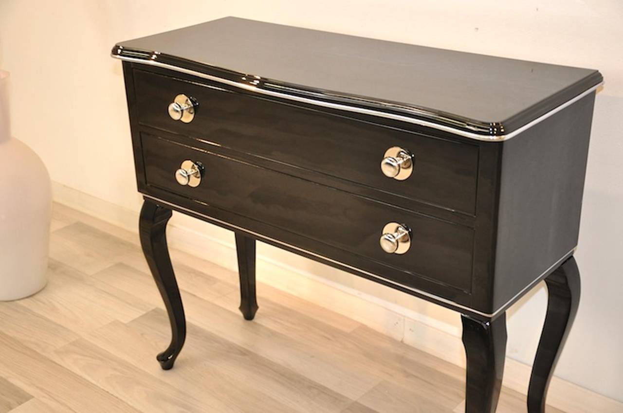 Polished French Art Deco Commode with Curved Legs