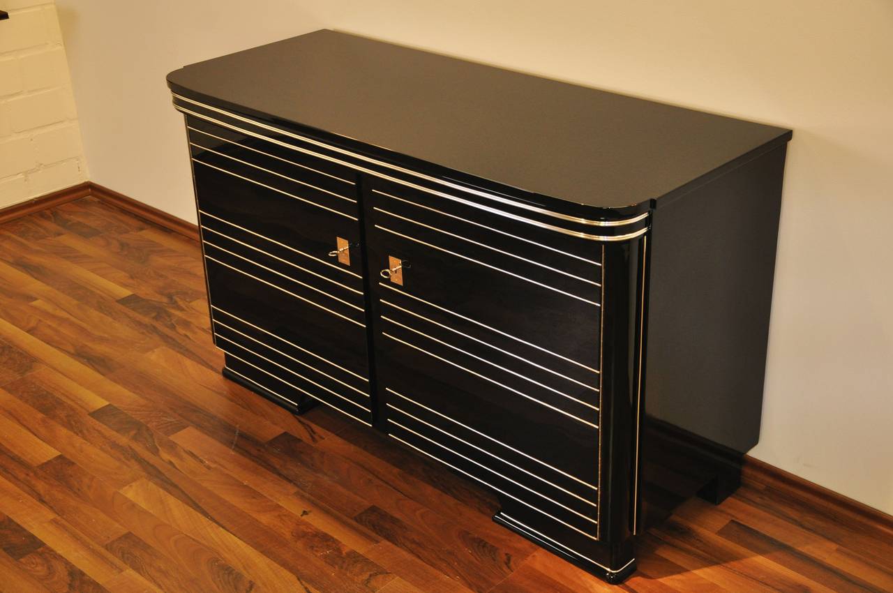 Polished Art Deco Commode with Great Interior and Chrome Bars