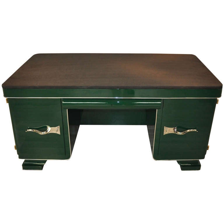 Green Art Deco Desk with Leather Top For Sale at 1stdibs