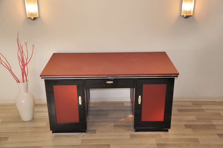 Leather Vintage Art Deco Desk from a Mansion in Lyon