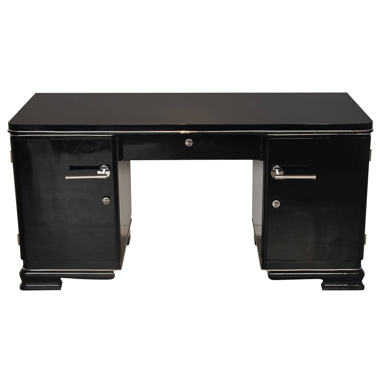 Petite Art Deco Desk In High Gloss Black Piano Lacquer For Sale At