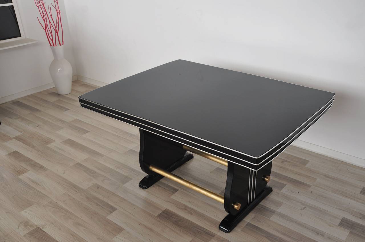 German Art Deco Living Room Table with Brass