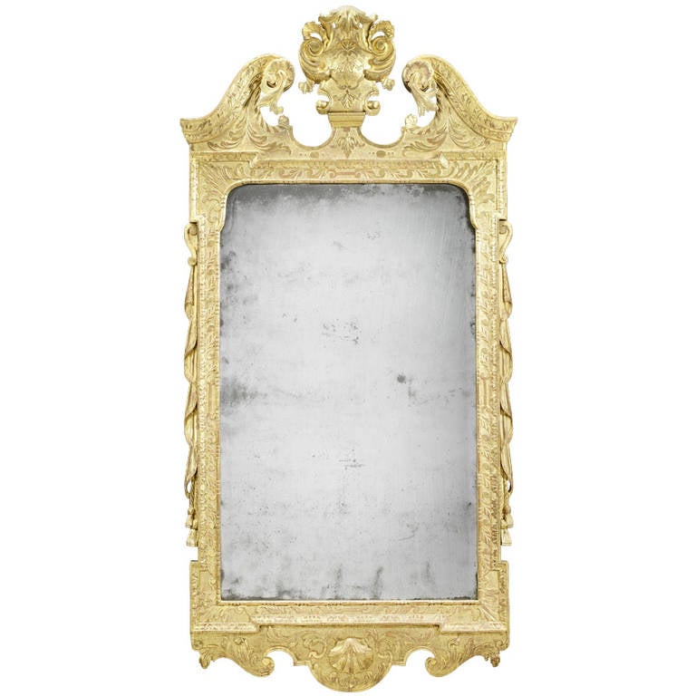 George II gilt-wood and cut gesso 'looking glass' mirror, c. 1730-50