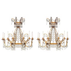 Pair of Neoclassical Ormolu and Cut-Glass Chandeliers, Early 20th Century