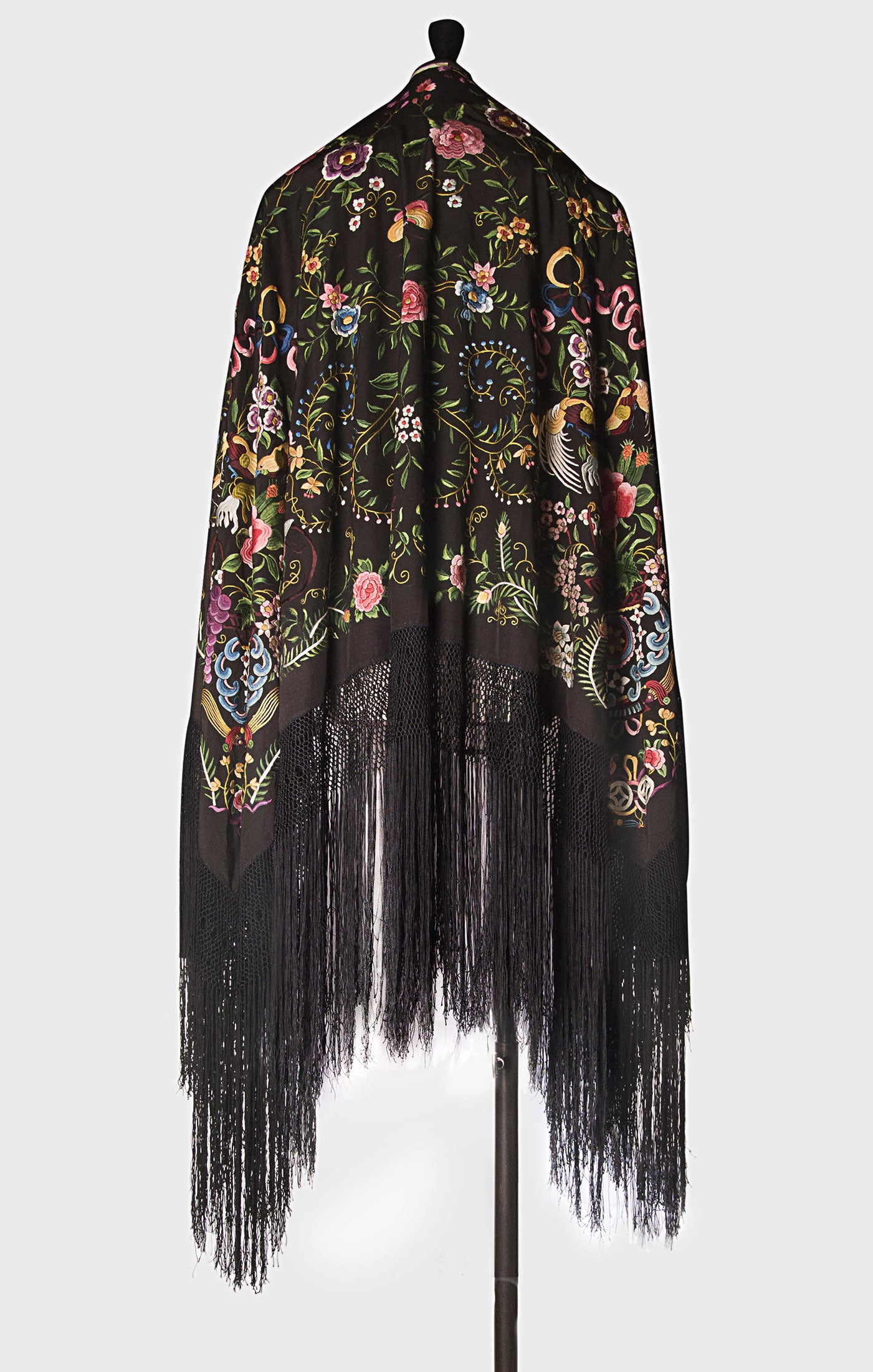 Spectacular Hand Embroidered Multicolored "Manila" Shawl For Sale