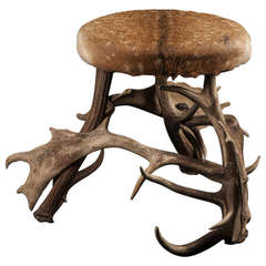 Stool with Elk Horn Wrapped in Elk Leather