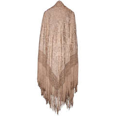 "Manila" Shawl in Ivory Silk, All Hand Embroidered