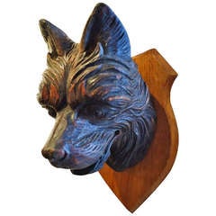 Antique Carved Dog Head on Plaque