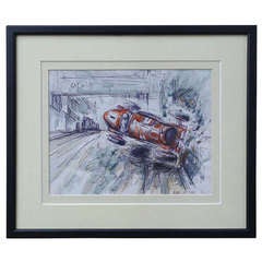 Vintage 1930's Race Car Illustration Crashing into