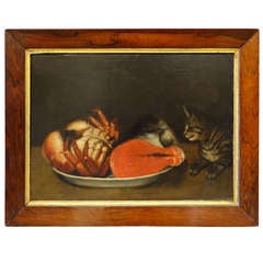 Folk Art Painting of Cat Eyeing Dinner 1