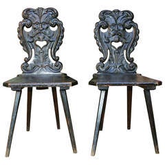 Antique Pair of Face Carved Side Chairs