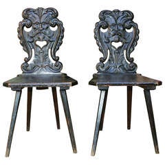 Pair of Face Carved Side Chairs