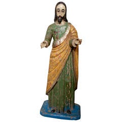 Antique Early 19th Century Carved and Painted Figure of Christ