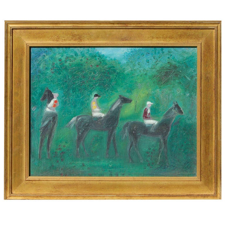 "Le Depart" by Jan Van Wel Equestrian Painting For Sale