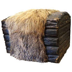 Used Black Forest Carved Trunk with Fur Accent