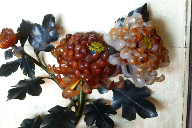 Exquisite Chinese Colored Jade Carved Flowers and Gilded Screen