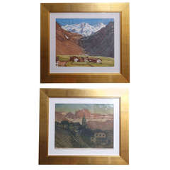 Pair of Matted and Framed Woodblock Prints of Switzerland by Max Sparer