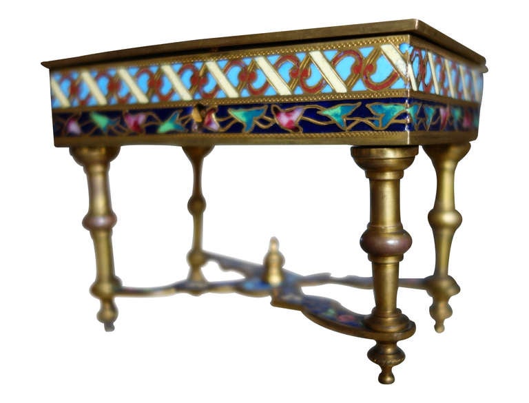 Rococo Brass and Enamel Inlay Miniature Table with Lock