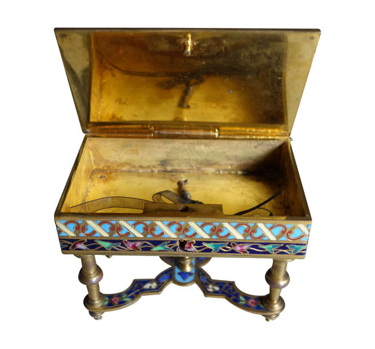 Austrian Brass and Enamel Inlay Miniature Table with Lock