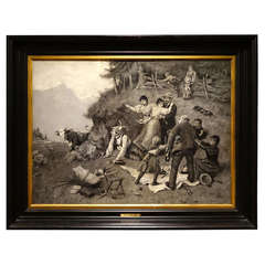 Bavarian Alpen Black and White Illustration Painting