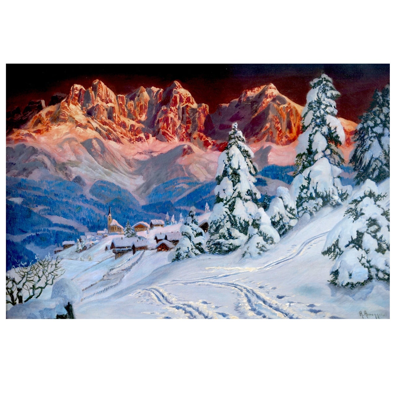 "Alpen Glow in Tyrol" Painting by Alois Arnegger