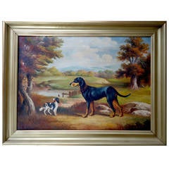 Antique "Two Dogs in a Classical Landscape" Painting