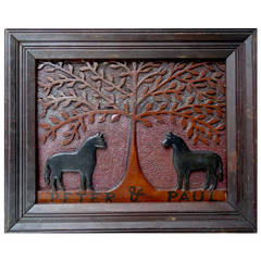 Great Late 19th Century Folk Art Carved Plaque Tree of Life and "Peter and Paul"