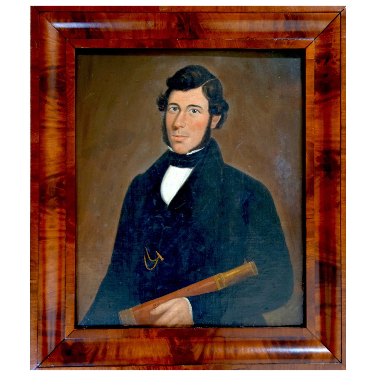 "Portrait of a Sea Captain" with Folk Art Appeal and Terrific Period Frame