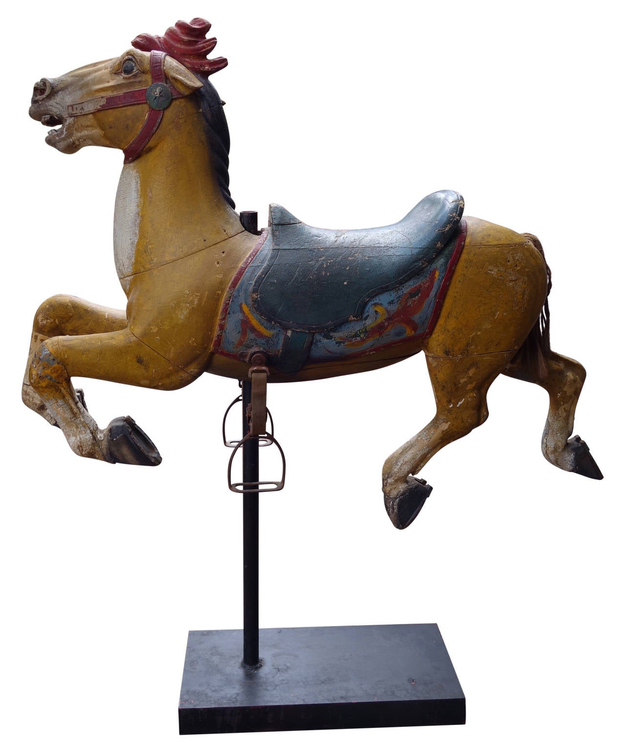 Folk Art Great 19th Century American Carousel Horse with Character on Stand