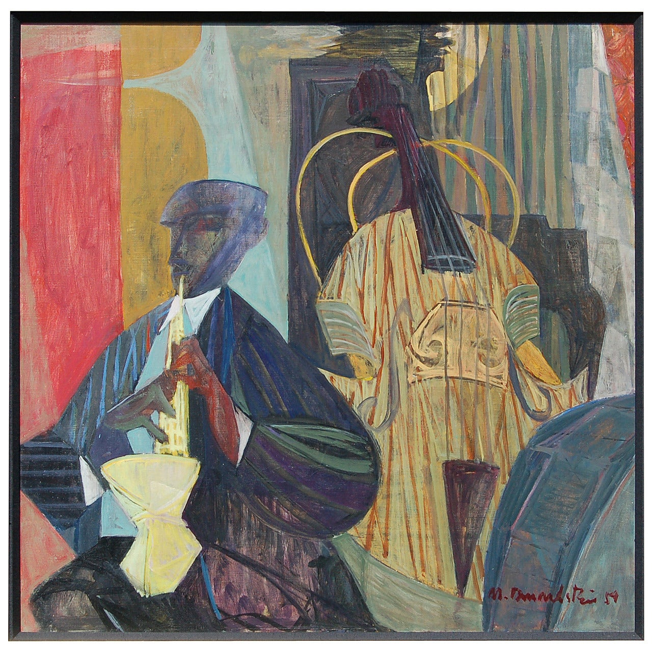 "The Solo" 1950s Jazz Scene Painting by Morton Dimondstein