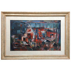 "Modernist Port Scene" Painting by San Francisco Artist Jon Cornin 2