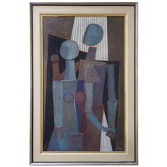 Great Mid-Century Cubist Figurative Painting by Fritz Janschka