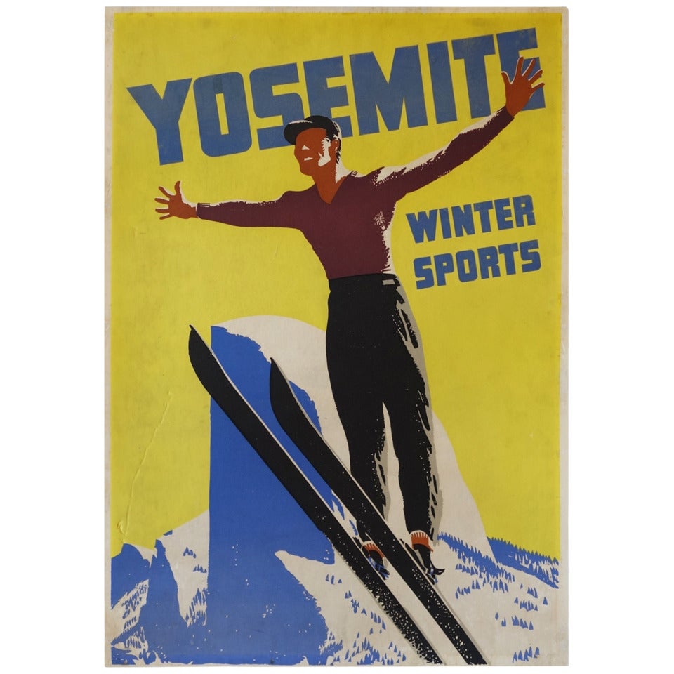 Very Rare 1930's Vintage Yosemite Winter Sports Ski Poster