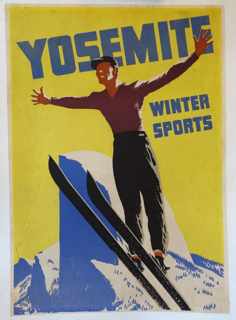 Very Rare 1930's Vintage Yosemite Winter Sports Ski Poster