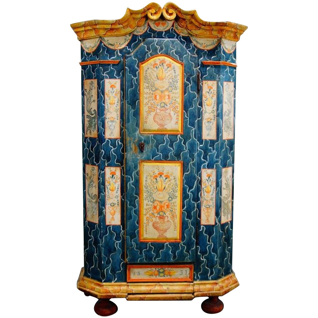 Colorful Painted Early 19th Century Cupboard Dated 1831