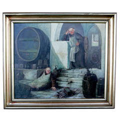 19th Century Painting of Monks in Wine Cellar