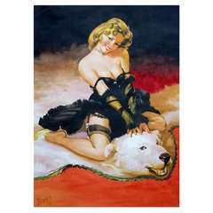 Vintage Pin Up Girl Illustration "Girl with Polar Bear" (Fille avec ours polaire)
