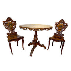 19th Century Swiss Black Forest Table and Chair Set