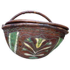 Very Rare 19th Century Pennsylvania Key Basket with Leather Decoration