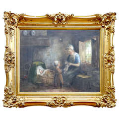 Antique "Mother and Children in Interior" by Evert Pieters