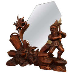Antique Black Forest Carved Gnome or Elf Table Top Mirror