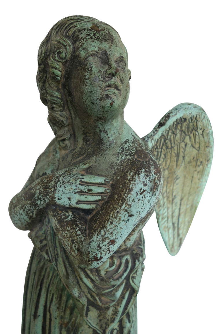French Art Nouveau Bronze Angel Statue with Excellent Patina