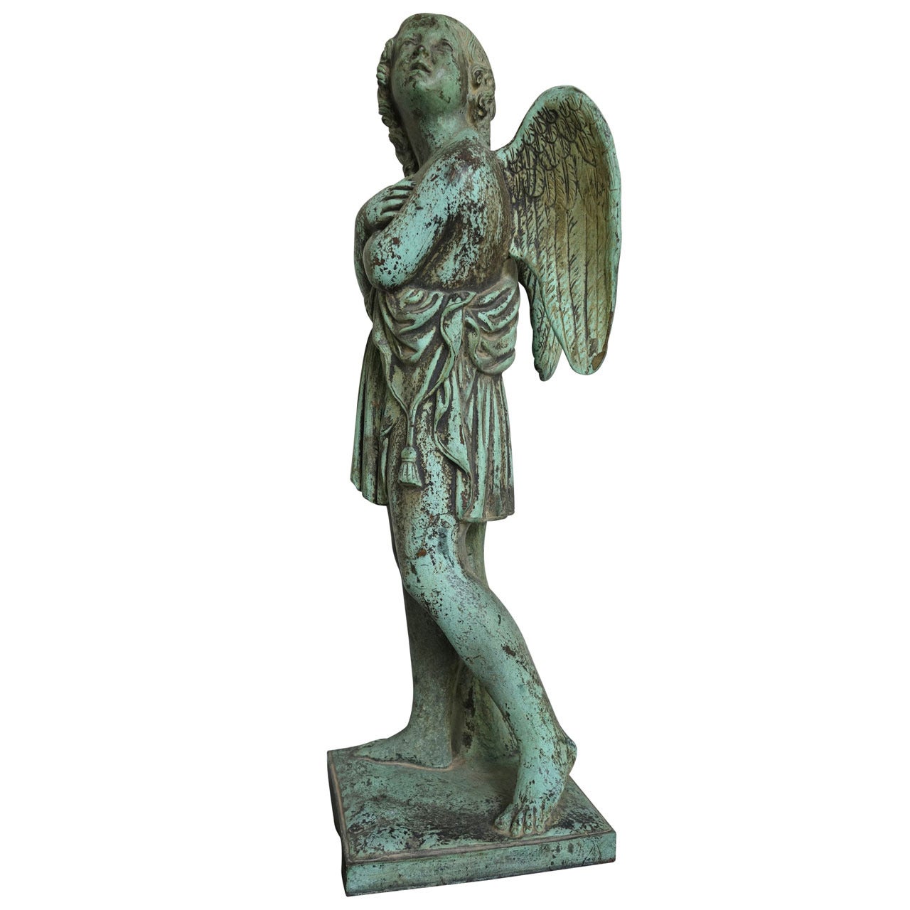 Art Nouveau Bronze Angel Statue with Excellent Patina